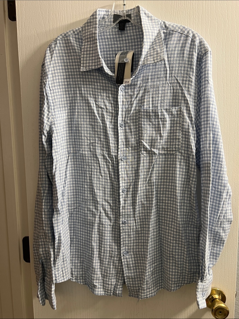 Magaschoni Light Blue and White Gingham Button-Down Shirt